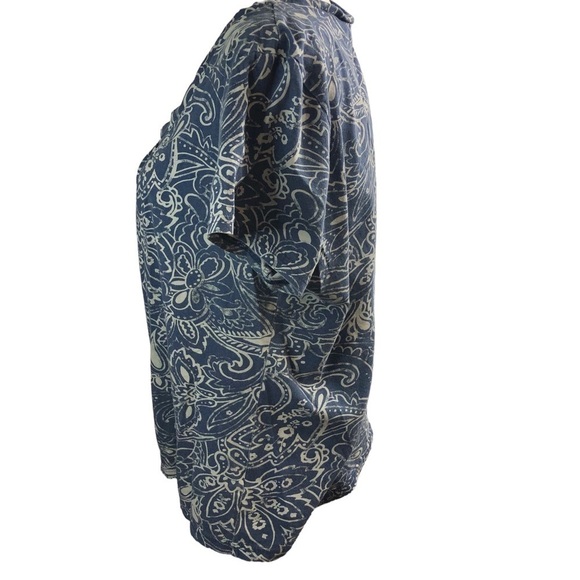 Bass Cotton Popover Top Women XL  Blue with White Botanical Design Scoop Neck - Picture 4 of 9